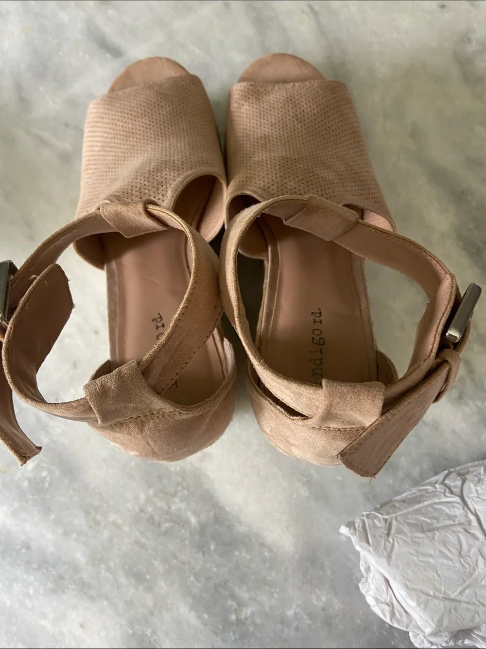 Indigo Blush Pink Perforated Wedge Espadrilles
